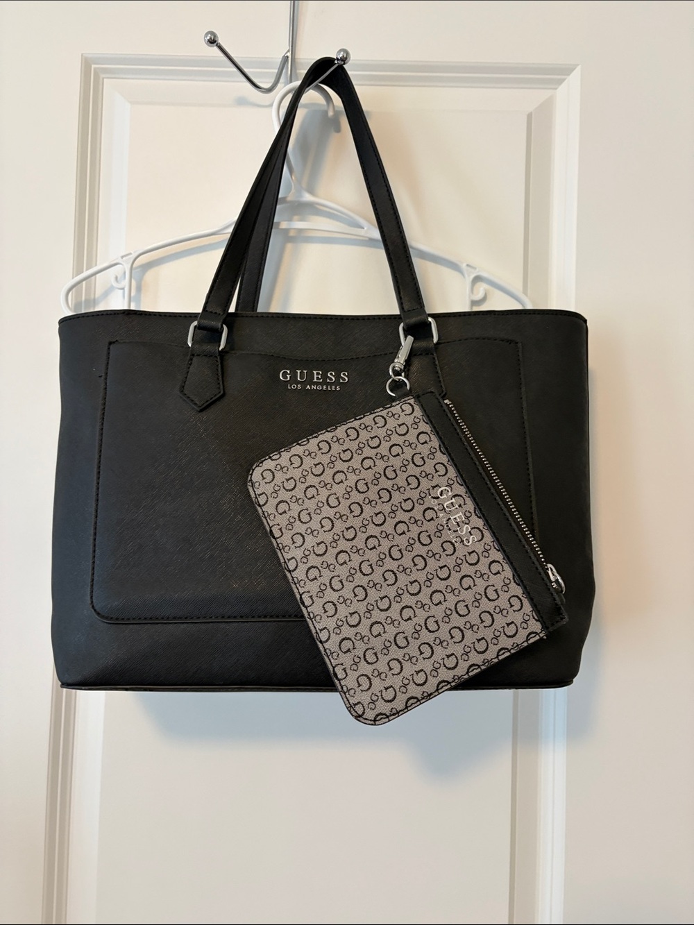 GUESS Black Tote with Signature Monogram Wristlet